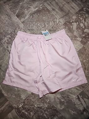 New Nike Club 6" Men's Size Medium Woven Flow Shorts Pink Foam White